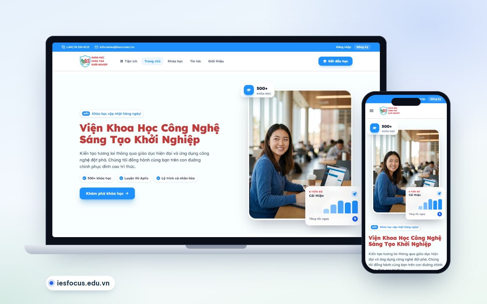 Dự án IES Focus — giao diện trên máy tính và điện thoại